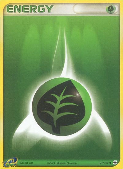 Grass Energy Pokémon card from Ruby & Sapphire, number 104 (Standard print)