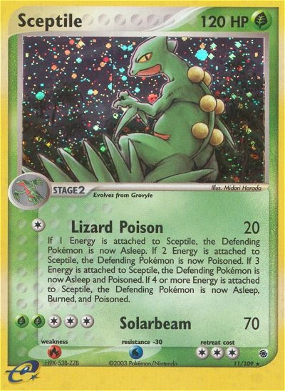 Sceptile Pokémon card from Ruby & Sapphire, number 11 (Holo print)