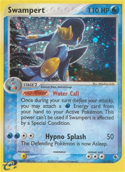 Swampert Pokémon card from Ruby & Sapphire, number 13 (Holo print)