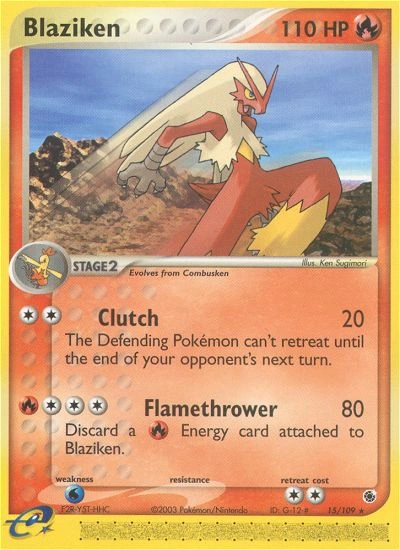 Blaziken Pokémon card from Ruby & Sapphire, number 15 (Standard print)
