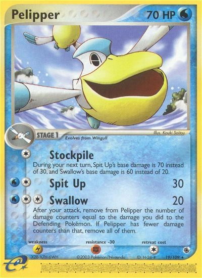 Pelipper Pokémon card from Ruby & Sapphire, number 19 (Standard print)