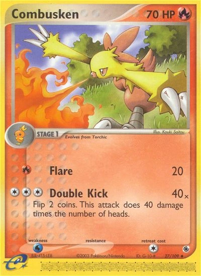 Combusken Pokémon card from Ruby & Sapphire, number 27 (Standard print)