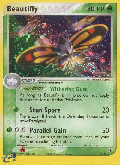 Beautifly Pokémon card from Ruby & Sapphire, number 2 (Holo print)