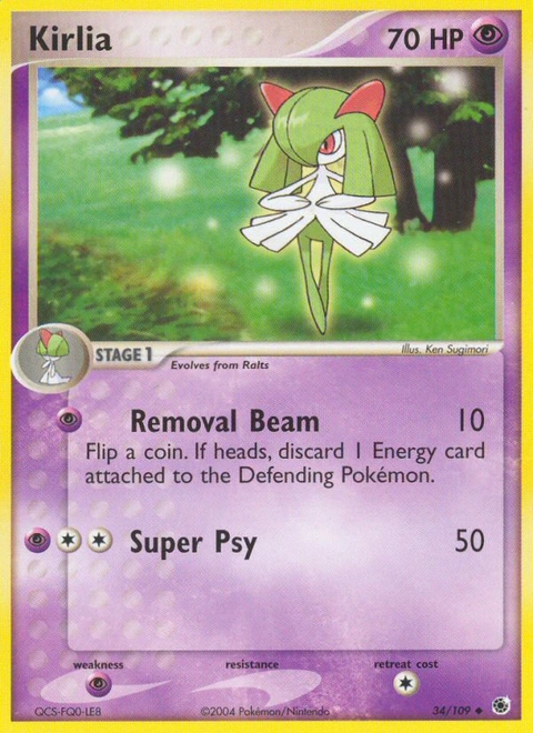 Kirlia Pokémon card from Ruby & Sapphire, number 34 (Standard print)