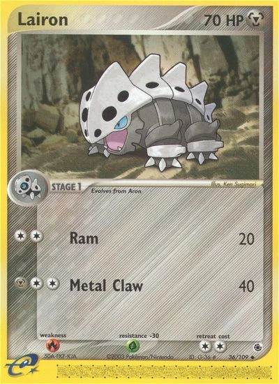 Lairon Pokémon card from Ruby & Sapphire, number 36 (Standard print)