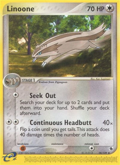 Linoone Pokémon card from Ruby & Sapphire, number 38 (Standard print)