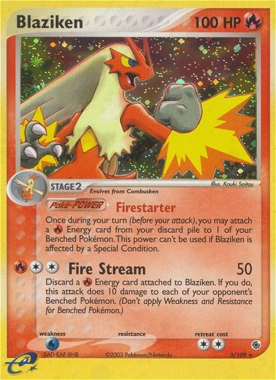 Blaziken Pokémon card from Ruby & Sapphire, number 3 (Holo print)
