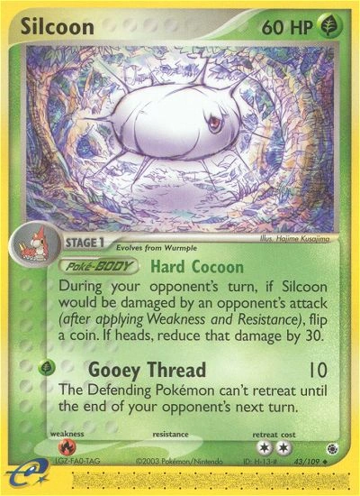 Silcoon Pokémon card from Ruby & Sapphire, number 43 (Standard print)