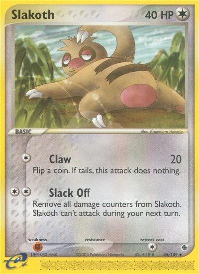 Slakoth Pokémon card from Ruby & Sapphire, number 45 (Standard print)