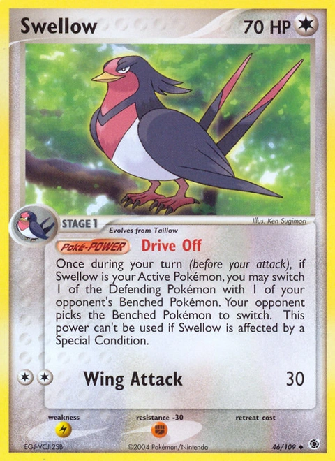 Swellow Pokémon card from Ruby & Sapphire, number 46 (Standard print)