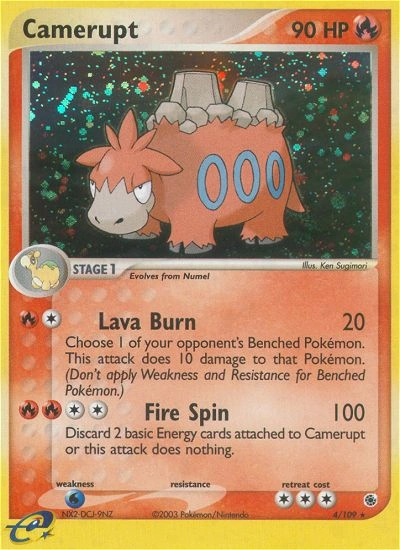 Camerupt Pokémon card from Ruby & Sapphire, number 4 (Holo print)