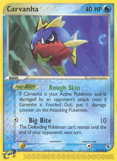 Carvanha Pokémon card from Ruby & Sapphire, number 51 (Standard print)