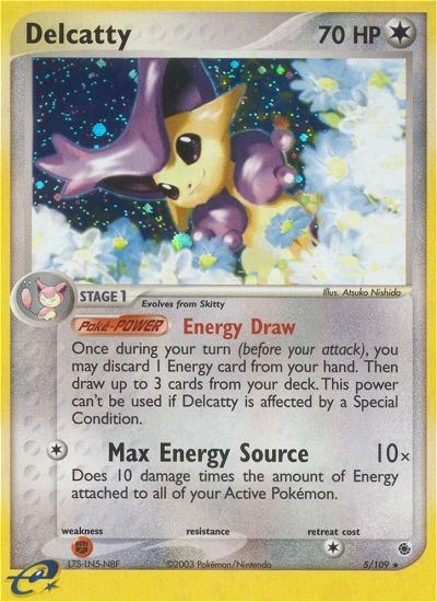 Delcatty Pokémon card from Ruby & Sapphire, number 5 (Holo print)