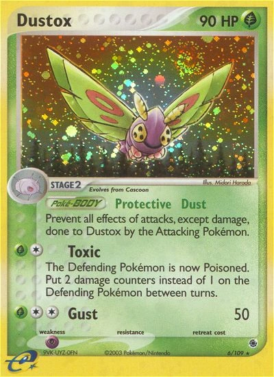 Dustox Pokémon card from Ruby & Sapphire, number 6 (Holo print)