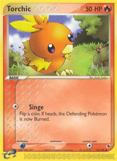 Torchic Pokémon card from Ruby & Sapphire, number 74 (Standard print)