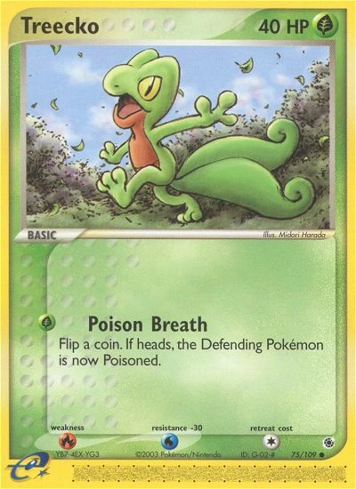 Treecko Pokémon card from Ruby & Sapphire, number 75 (Standard print)