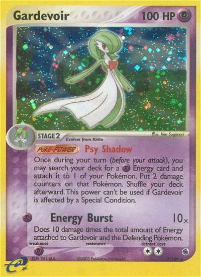 Gardevoir Pokémon card from Ruby & Sapphire, number 7 (Holo print)