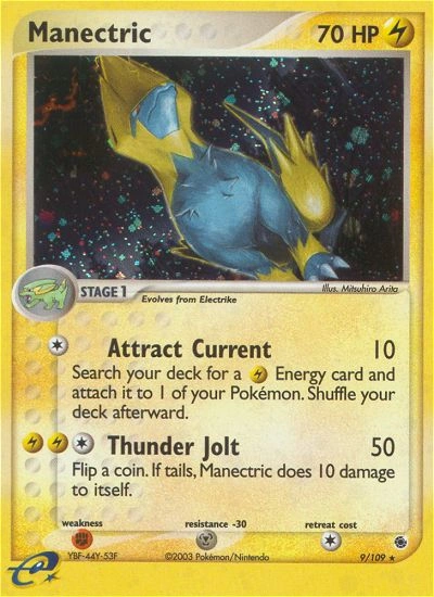 Manectric Pokémon card from Ruby & Sapphire, number 9 (Holo print)