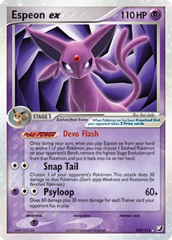 Espeon ex Pokémon card, number 102