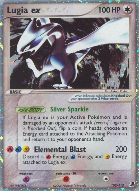 Lugia ex Pokémon card from Unseen Forces, number 105 (Holo print)