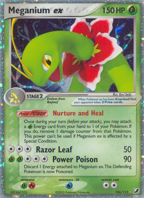 Meganium ex Pokémon card from Unseen Forces, number 106 (Holo print)