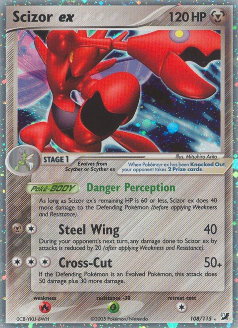 Scizor ex Pokémon card from Unseen Forces, number 108 (Holo print)