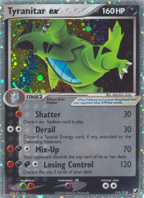 Tyranitar ex Pokémon card from Unseen Forces, number 111 (Holo print)