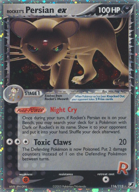 Rocket's Persian ex Pokémon card from Unseen Forces, number 116 (Holo print)