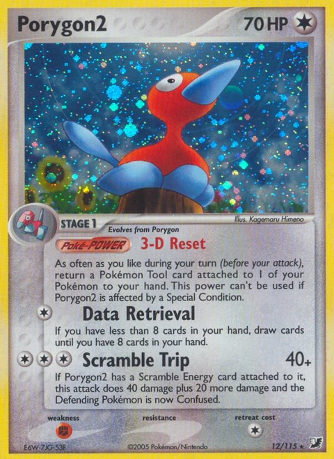 Porygon2 Pokémon card from Unseen Forces, number 12 (Holo print)