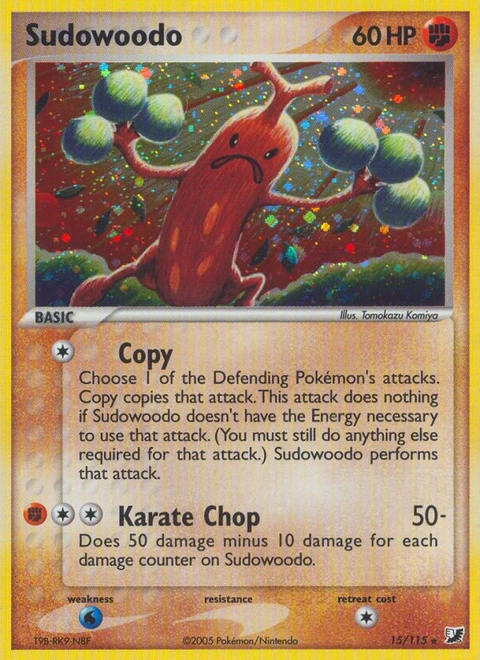 Sudowoodo Pokémon card from Unseen Forces, number 15 (Holo print)