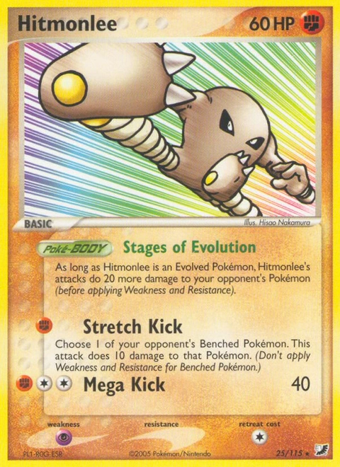 Hitmonlee Pokémon card from Unseen Forces, number 25 (Standard print)