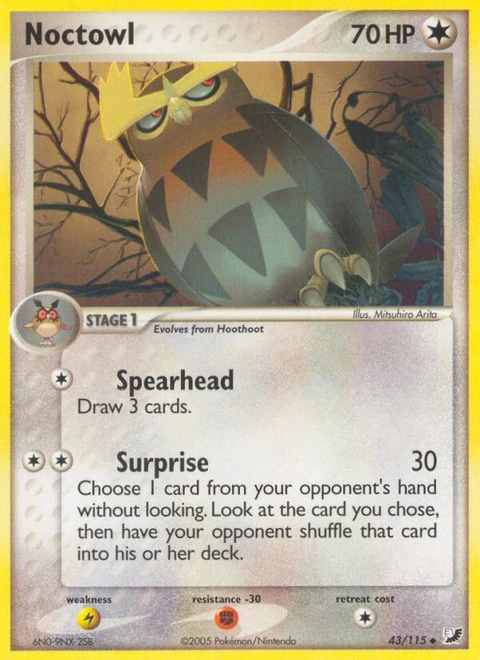 Noctowl Pokémon card from Unseen Forces, number 43 (Standard print)