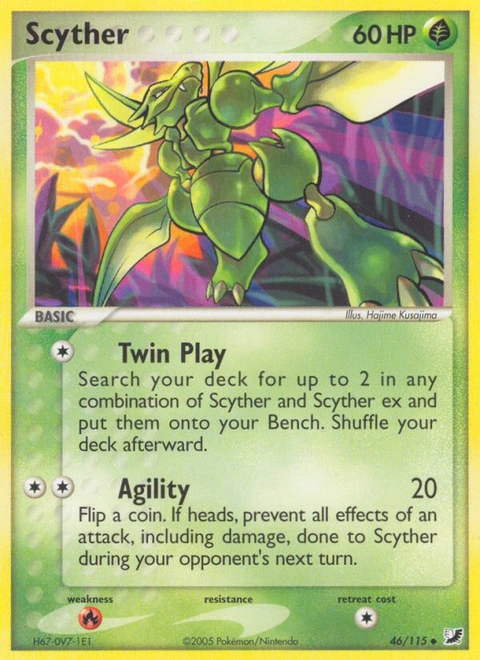 Scyther Pokémon card from Unseen Forces, number 46 (Standard print)