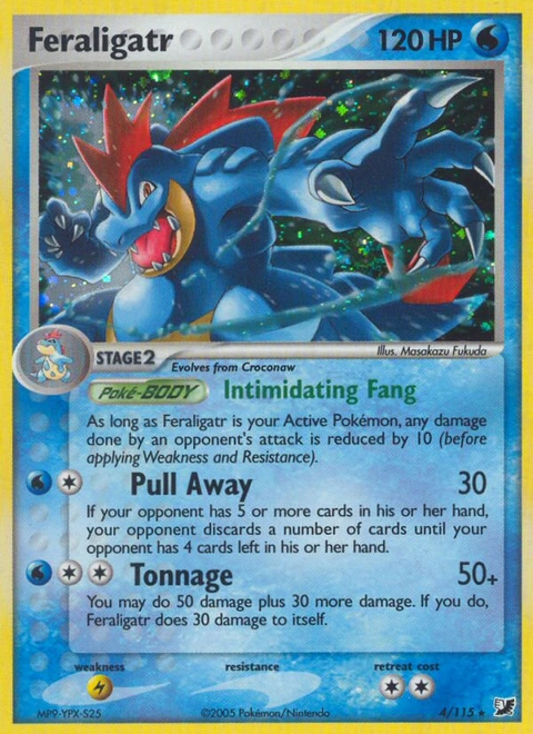 Feraligatr Pokémon card from Unseen Forces, number 4 (Holo print)