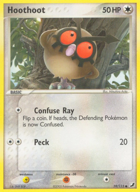 Hoothoot Pokémon card from Unseen Forces, number 59 (Standard print)