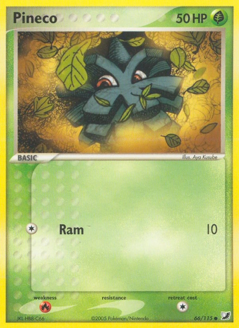 Pineco Pokémon card from Unseen Forces, number 66 (Standard print)