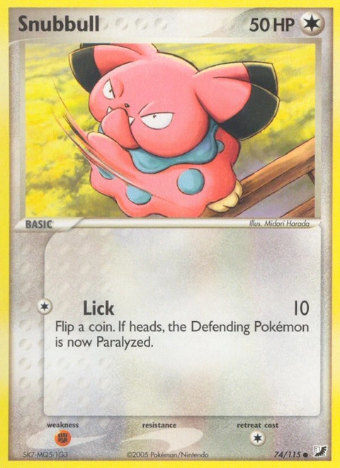 Snubbull Pokémon card from Unseen Forces, number 74 (Standard print)