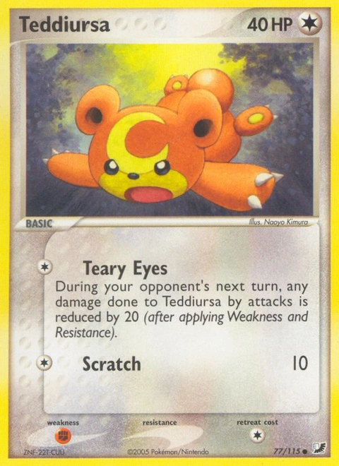 Teddiursa Pokémon card from Unseen Forces, number 77 (Standard print)