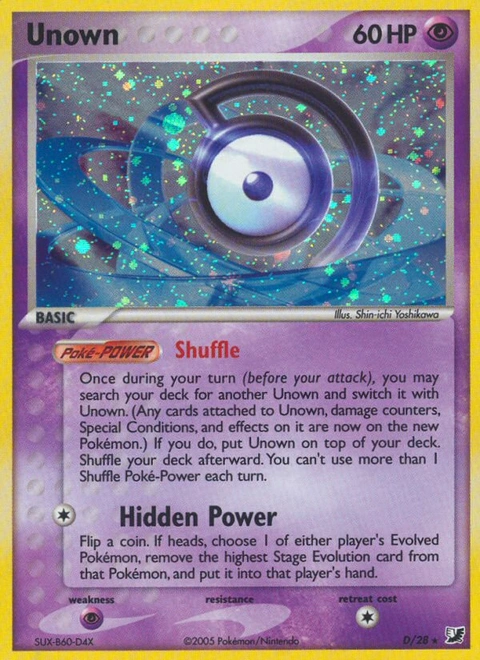 Unown Pokémon card from Unseen Forces, number D (Holo print)