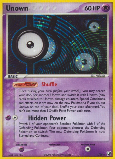 Unown Pokémon card from Unseen Forces, number I (Holo print)