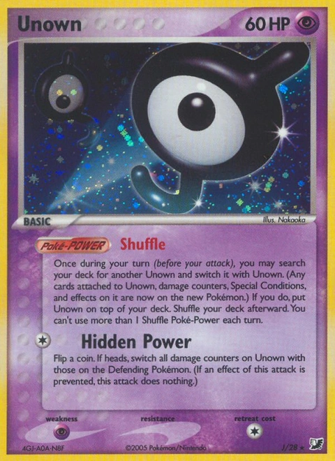 Unown Pokémon card from Unseen Forces, number J (Holo print)
