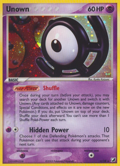 Unown Pokémon card from Unseen Forces, number U (Holo print)