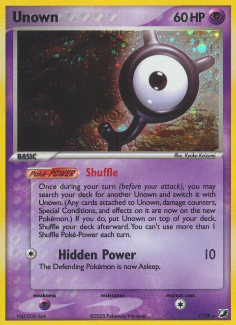 Unown Pokémon card from Unseen Forces, number Y (Holo print)