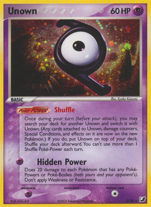 Unown Pokémon card from Unseen Forces, number Z (Holo print)