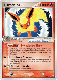 Flareon ex Pokémon card, number 108