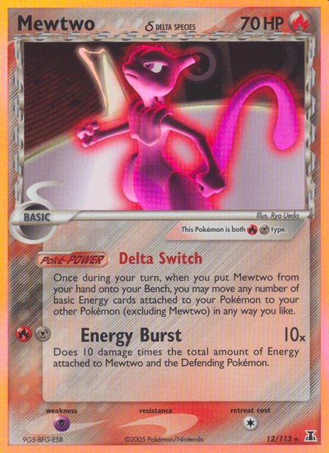 Mewtwo δ Pokémon card from Delta Species, number 12 (Holo print)