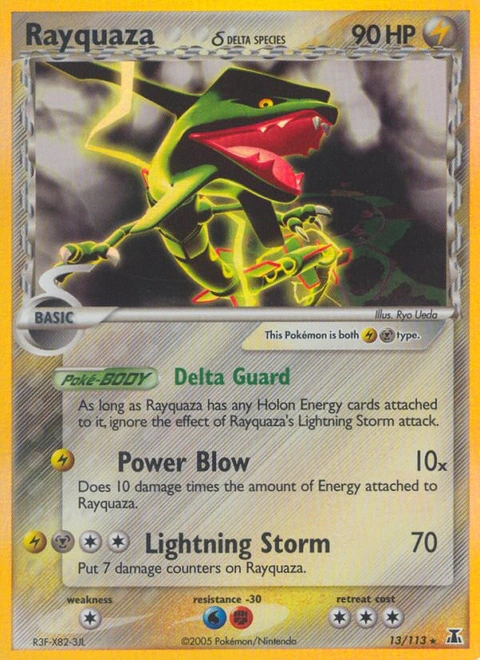 Rayquaza δ Pokémon card from Delta Species, number 13 (Holo print)