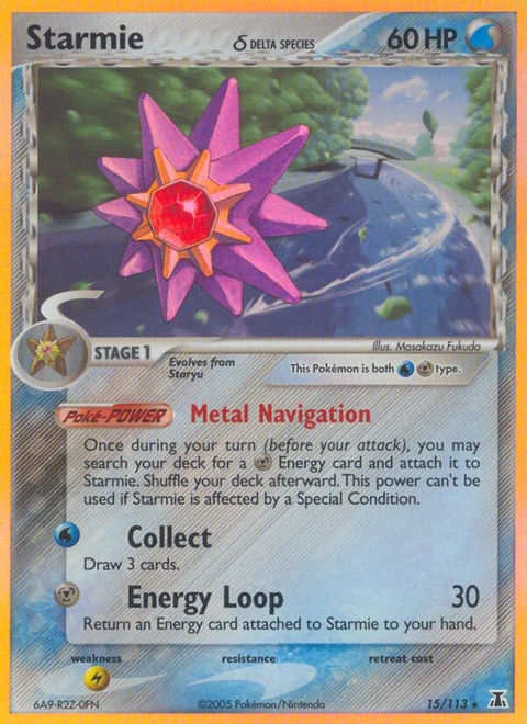 Starmie δ Pokémon card from Delta Species, number 15 (Holo print)