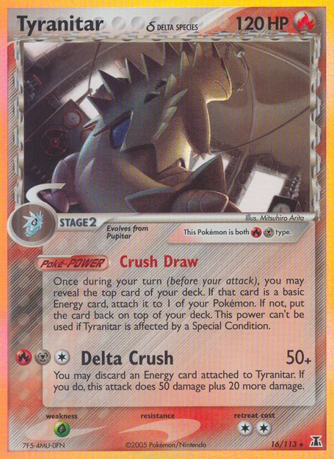 Tyranitar δ Pokémon card from Delta Species, number 16 (Holo print)