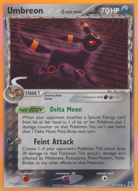 Umbreon δ Pokémon card from Delta Species, number 17 (Holo print)